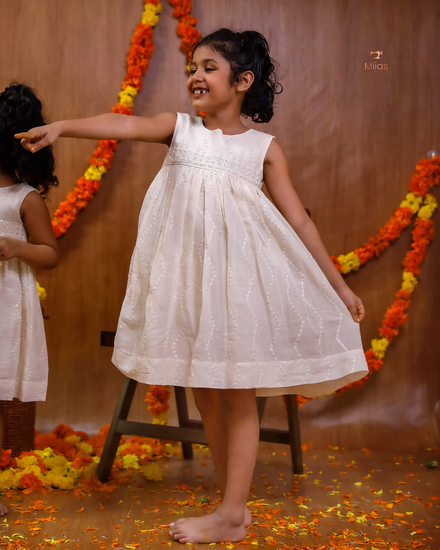 Kids' Embroidered Cotton Frock with Sequins & Back Zipper – Soft & Stylish