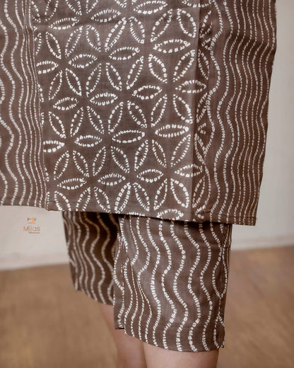 Cotton Co-ord Set: Modern Asymmetrical Design & Artisanal Style-Walnut Brown.