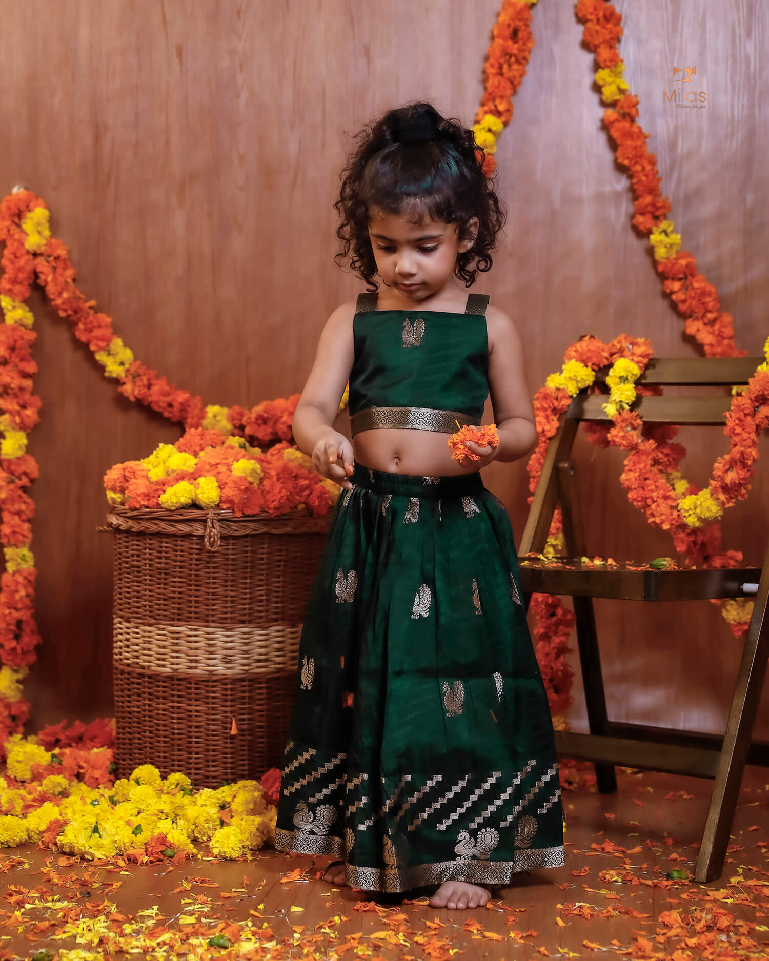 Kids' Zari Border Jute Georgette Skirt & Top Set – Ethnic Wear