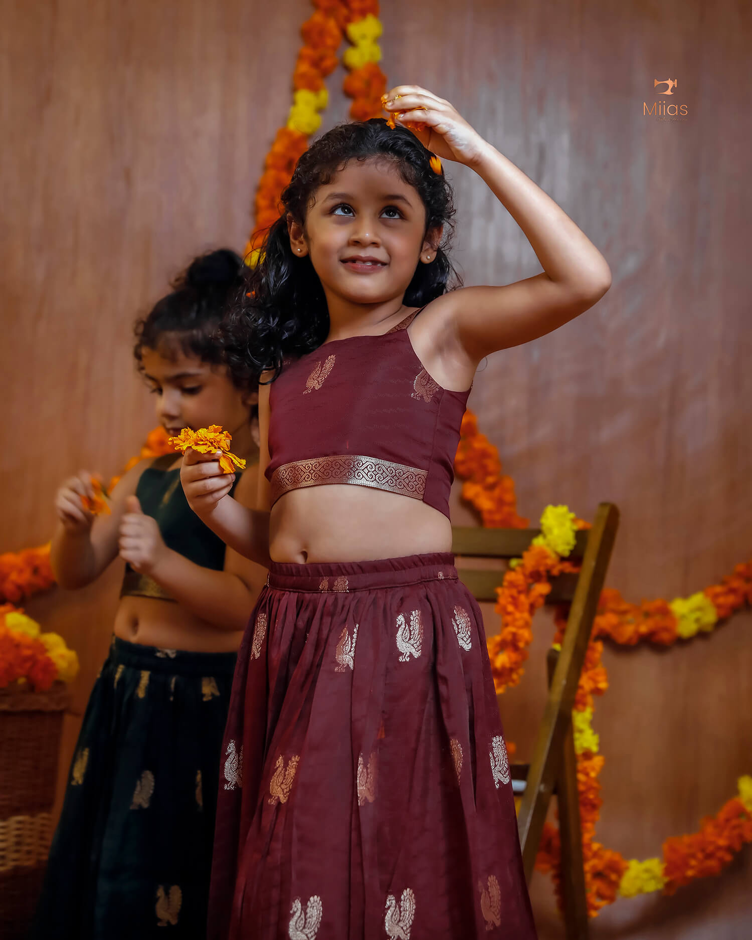 Kids' Zari Border Jute Georgette Skirt & Top Set – Ethnic Wear