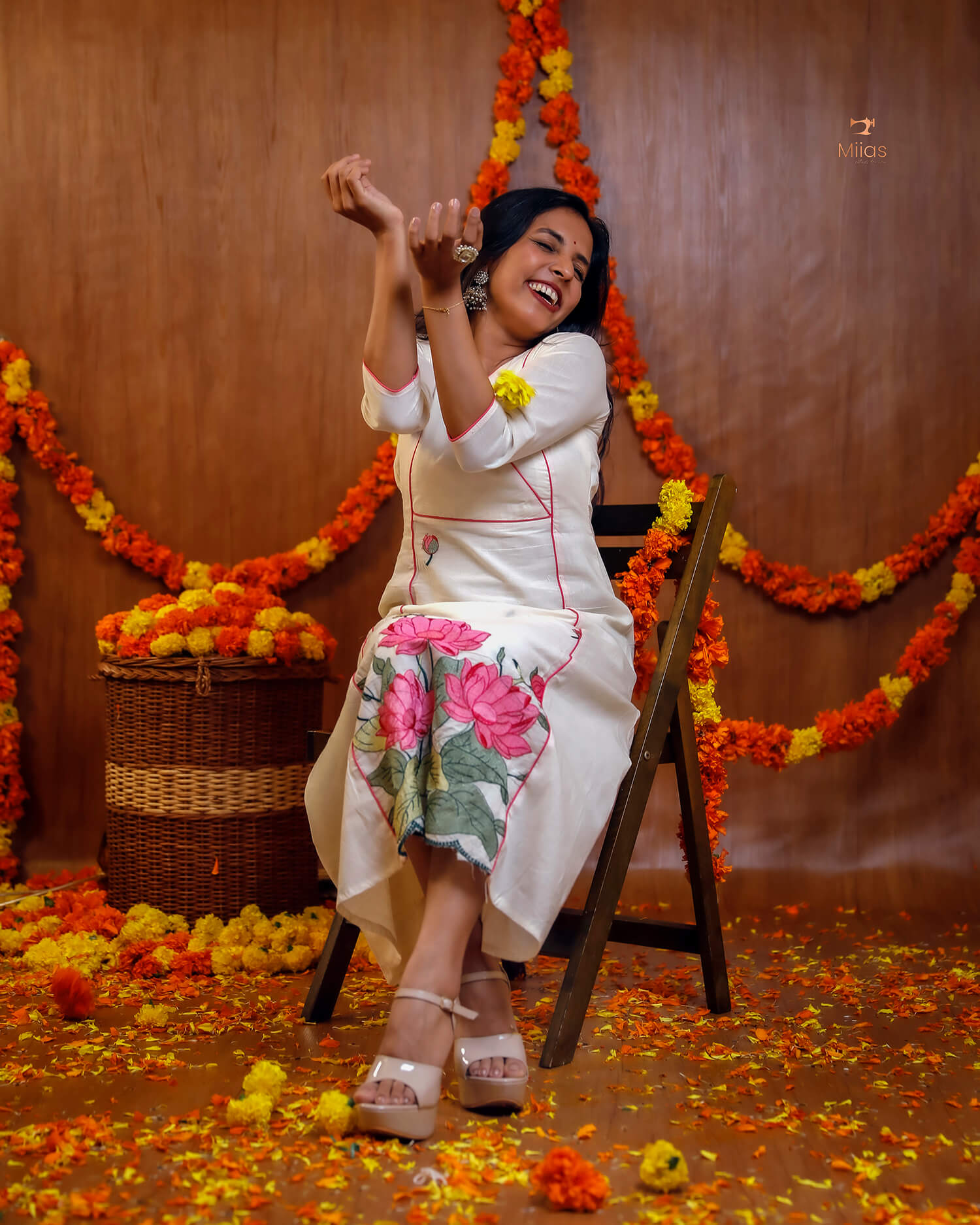 Embroidered Cotton Kurti | V-Neck A-Line | Handcrafted Elegance-Pink