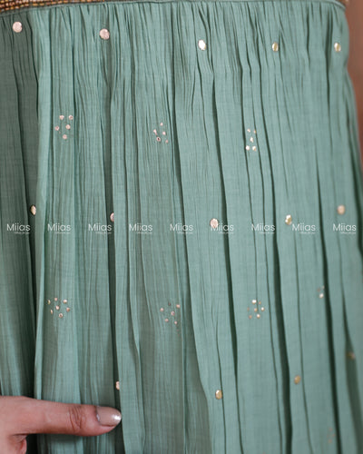 Crushed Dhara Silk Kurti | Mukaish + Beaded Sequin Yoke | Pastel Green
