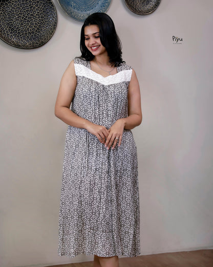 Cotton Maternity Dress with Dual Nursing Zippers-Grey