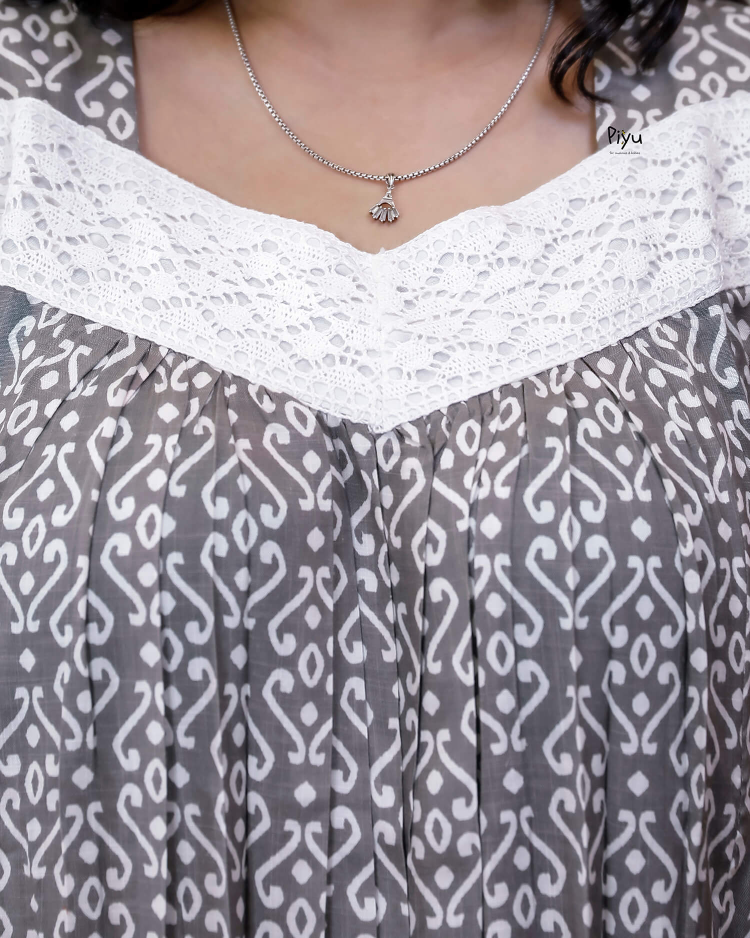 Cotton Maternity Dress with Dual Nursing Zippers-Grey