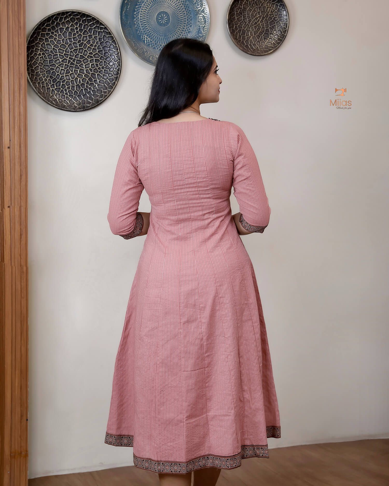 Kantha Cotton Kurti | Panel Cut with Ajrakh Print-Pink.