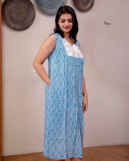 Cotton Nursing Dress - Hidden Zip & Pocket-Light Blue