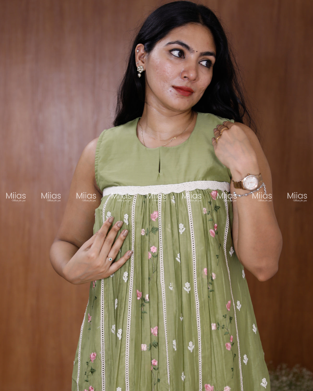Mul Chanderi Dress Kurti | Embroidered Front + Sleeveless + Lined | Pastel Green