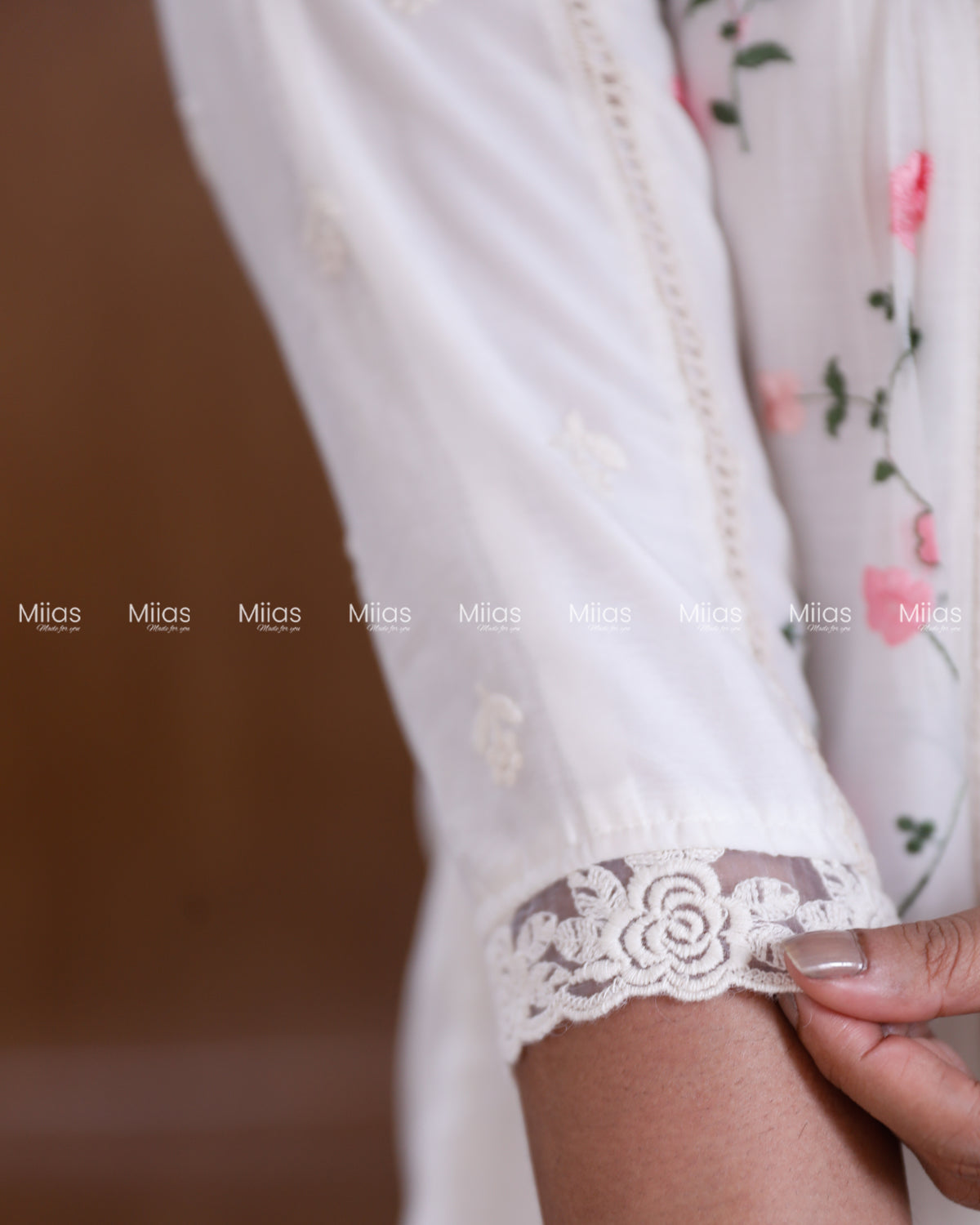 Mul Chanderi Dress Kurti | Embroidered Front + Lace + Lined | White