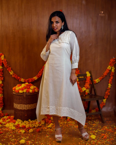 Sequined Kora Cotton Kurti – Breathable & Stylish