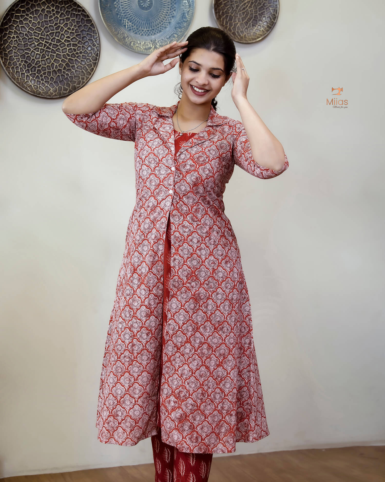 Cotton 3-Piece Set: Sleeveless Top, Bottom & Jacket-Orange Red