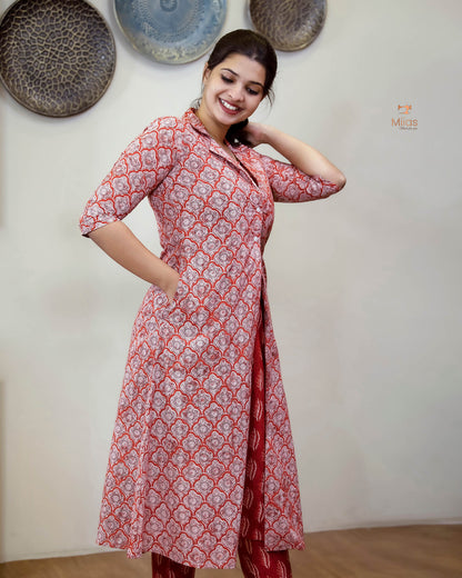 Cotton 3-Piece Set: Sleeveless Top, Bottom & Jacket-Orange Red