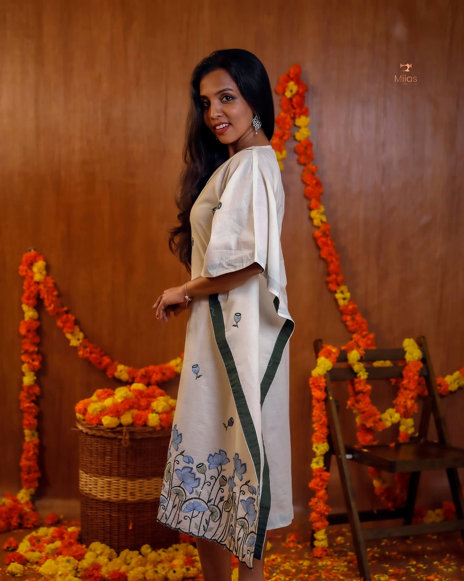 Embroidered Cotton Kaftan Dress – Relaxed V-Neck Resort Wear