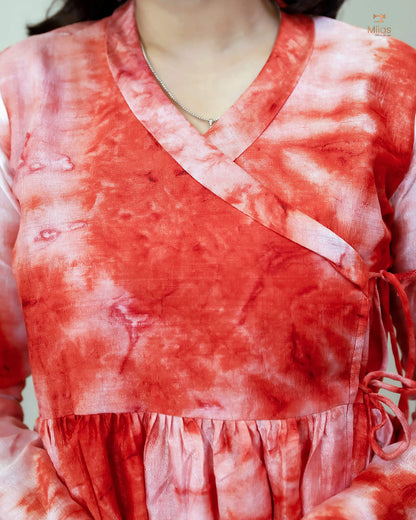 Badri Silk Angrakha Kurti - Timeless Tie & Dye-Orange