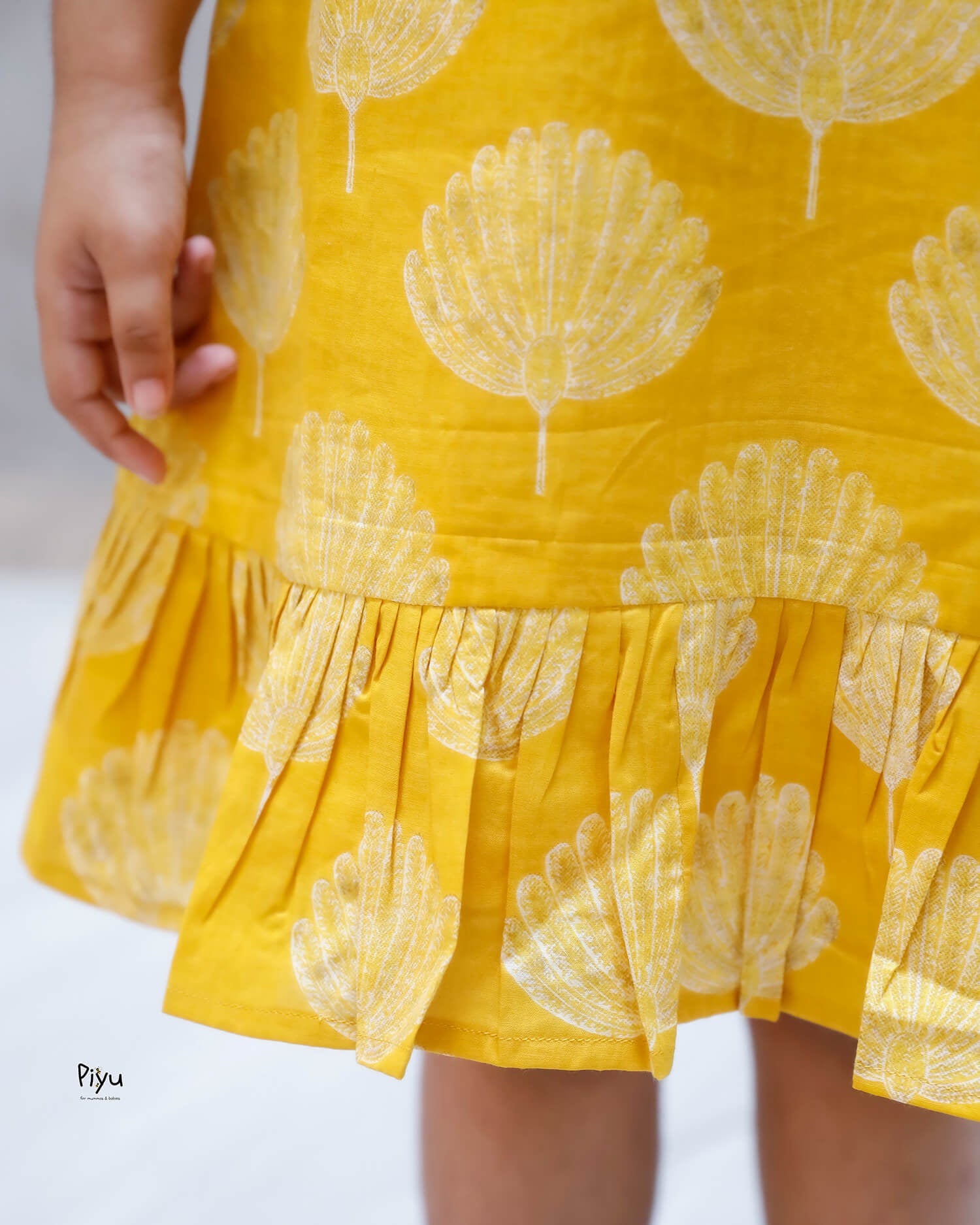 South Cotton A-Line Frock with Crochet Lace & Flare-Yellow.
