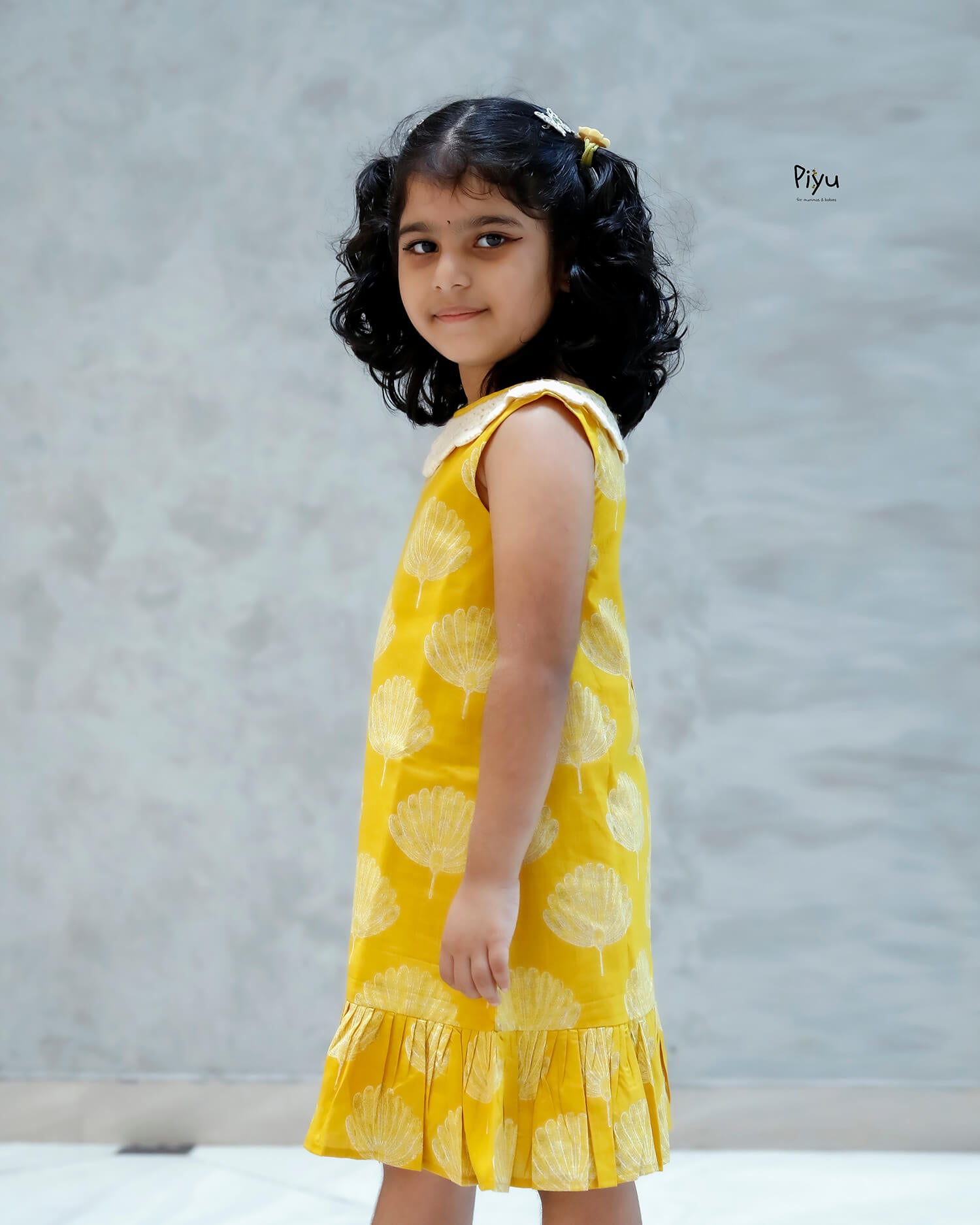 South Cotton A-Line Frock with Crochet Lace & Flare-Yellow.