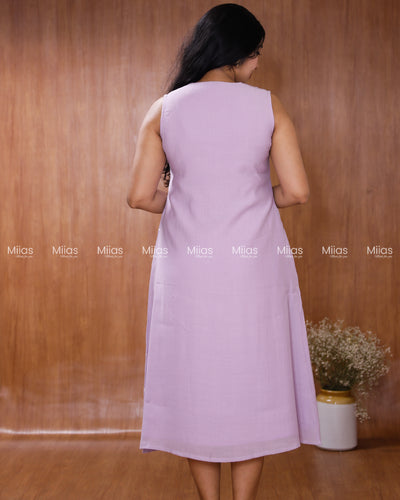 Crushed Dhara Silk Kurti | Mukaish + Beaded Sequin Yoke | Lavender