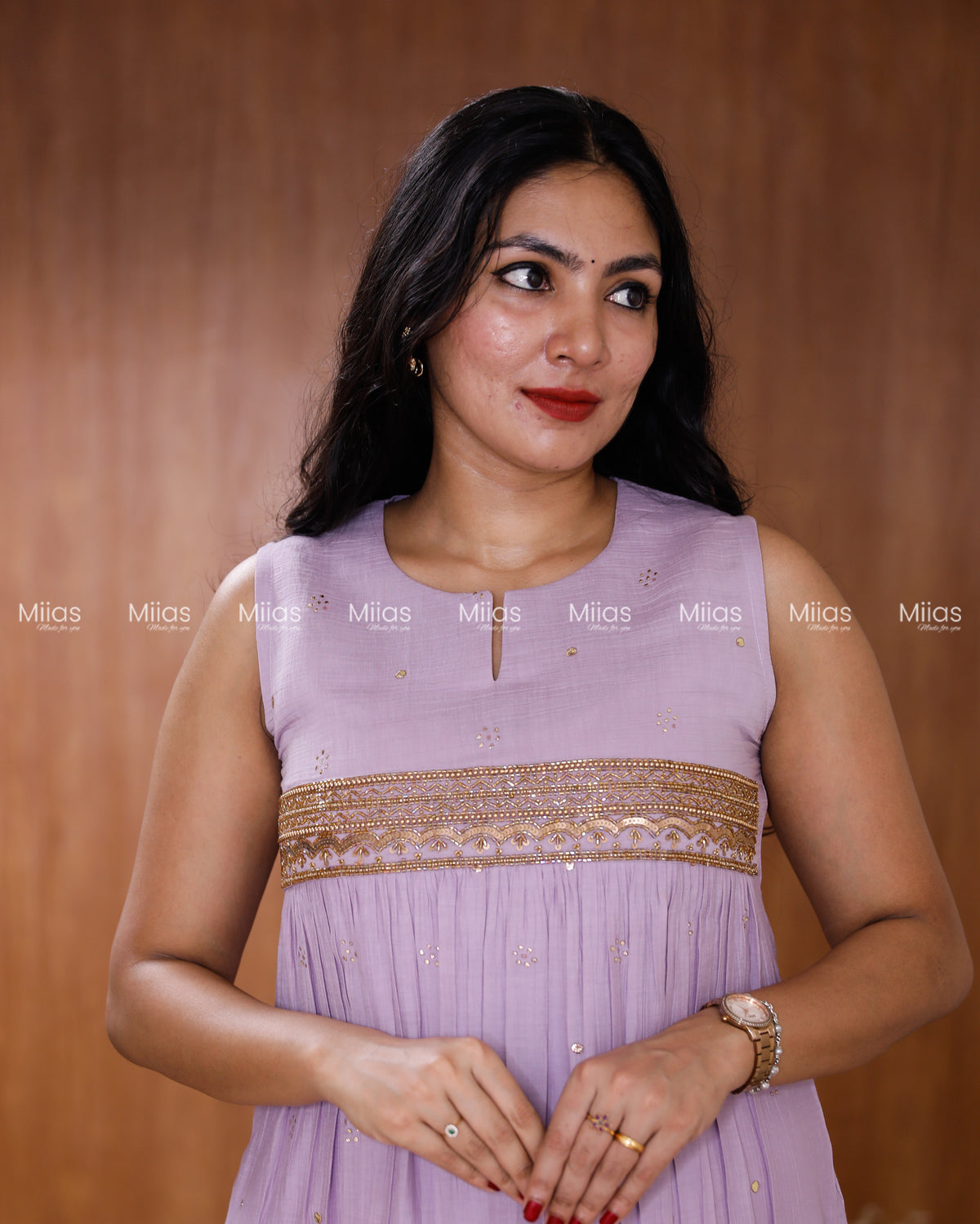 Crushed Dhara Silk Kurti | Mukaish + Beaded Sequin Yoke | Lavender