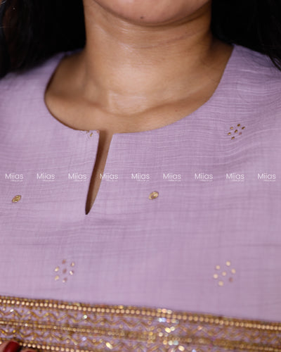 Crushed Dhara Silk Kurti | Mukaish + Beaded Sequin Yoke | Lavender