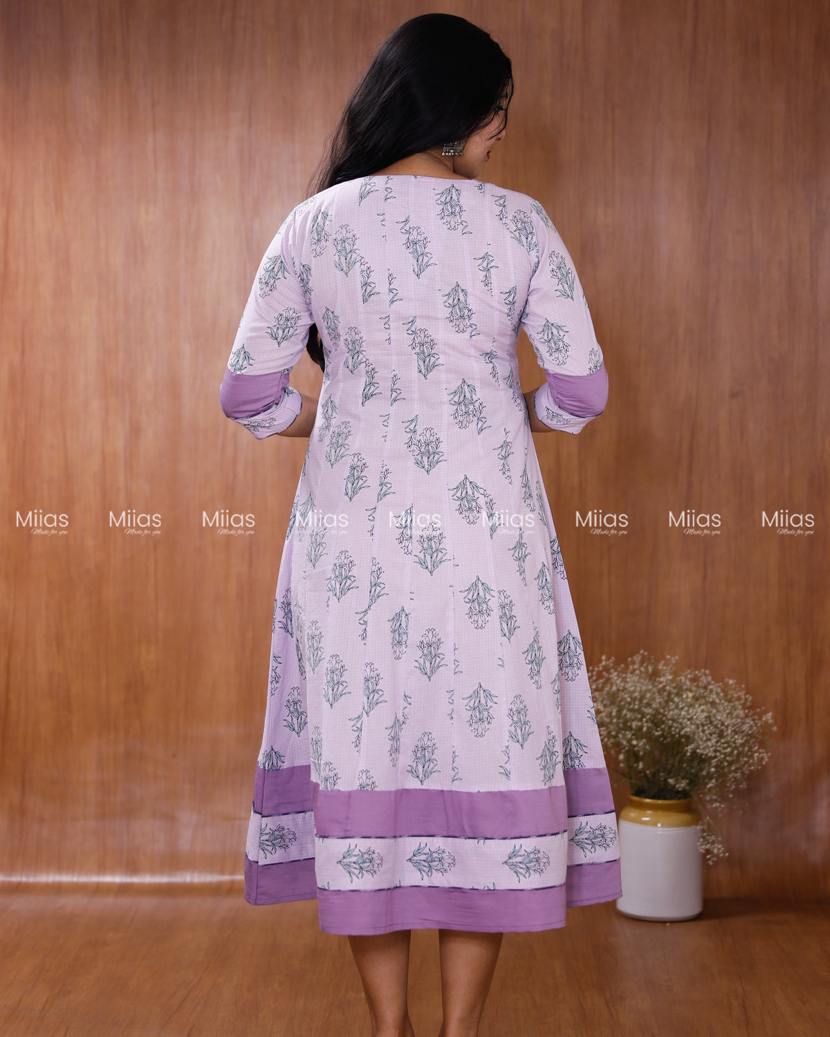 Jaipur Cotton Panel Kurti | Beaded Sequin Neck + Border| Lilac