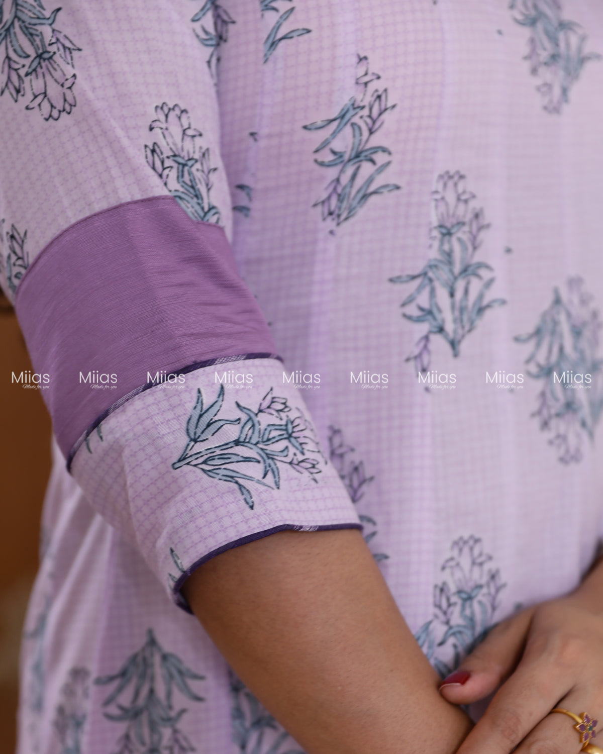 Jaipur Cotton Panel Kurti | Beaded Sequin Neck + Border| Lilac