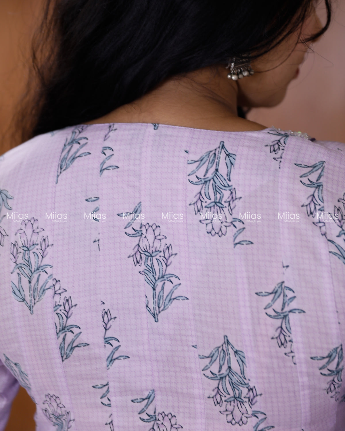 Jaipur Cotton Panel Kurti | Beaded Sequin Neck + Border| Lilac