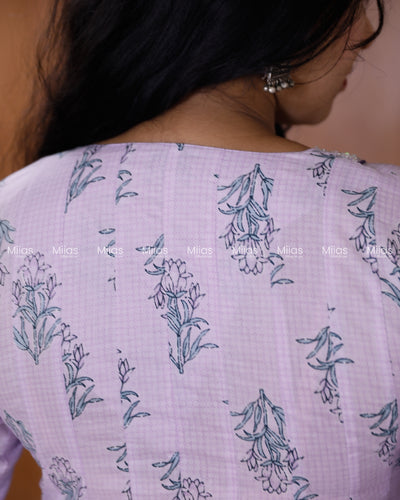 Jaipur Cotton Panel Kurti | Beaded Sequin Neck + Border| Lilac
