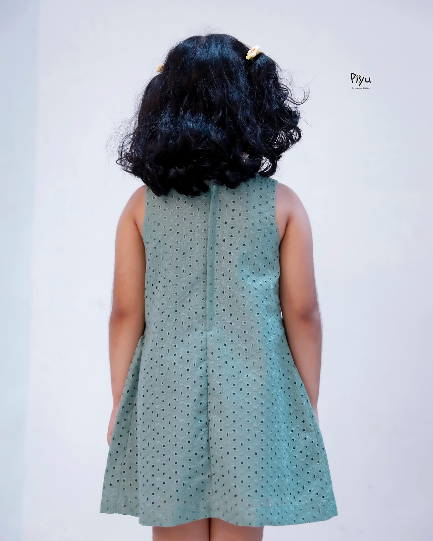 Soft Hakoba Lined A-Line Dress w/ Bow & Pleats-Pastel Teal Green.