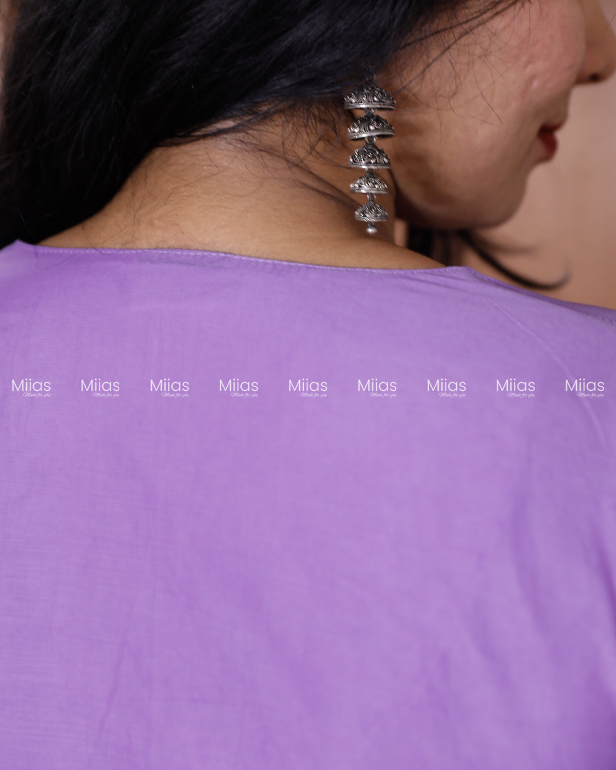 Mul Chanderi Alia Cut Dress Kurti | Lace + Beaded Yoke | Purple