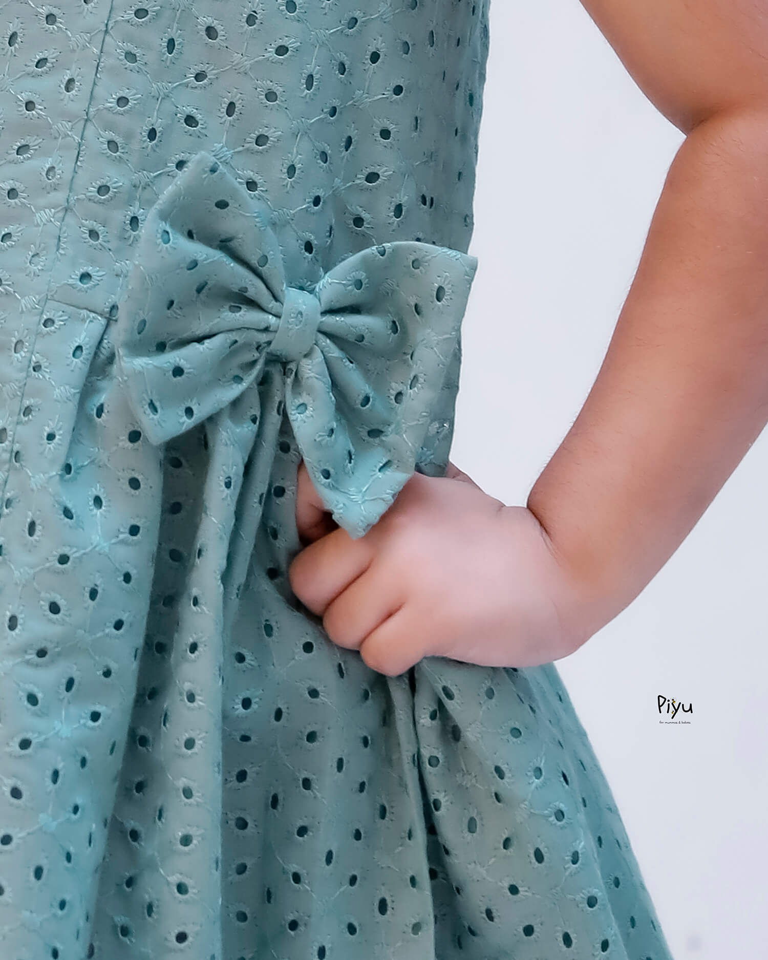 Soft Hakoba Lined A-Line Dress w/ Bow & Pleats-Pastel Teal Green.