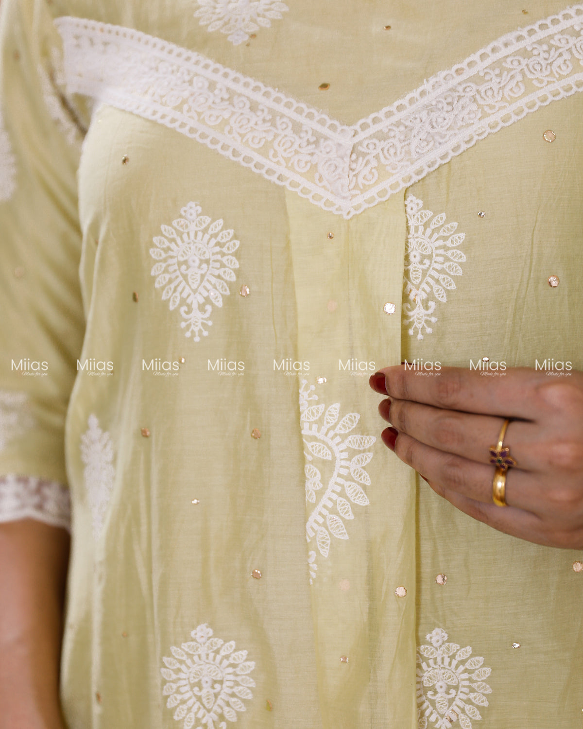 Mul Chanderi Dress Kurti | Mukaish + Lace V-Yoke + Pleats | Pastel Lemon Yellow