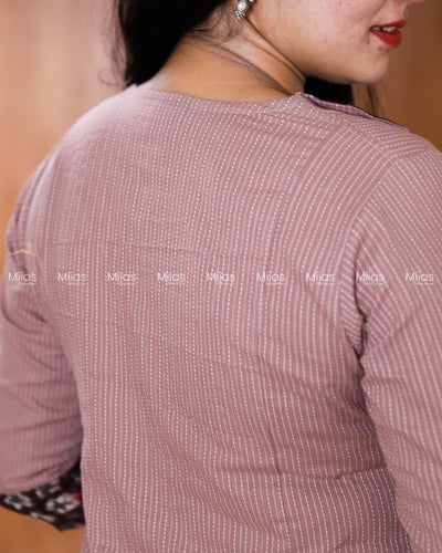 Kantha Cotton Dress Kurti | Ajrakh Patch Collar + Beaded | Dusty Rose