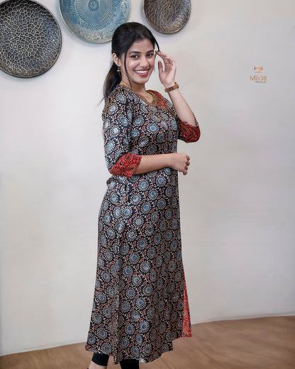 Mashru Silk Kurti: Overlapped Front & Sequins