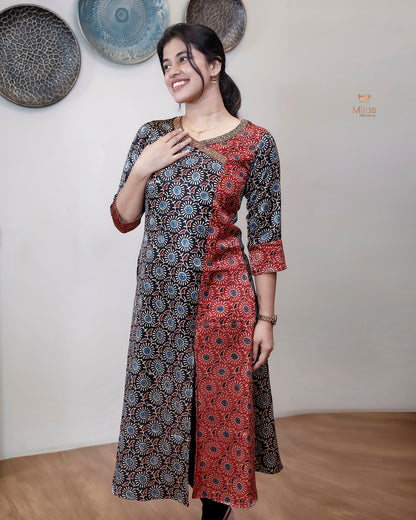 Mashru Silk Kurti: Overlapped Front & Sequins