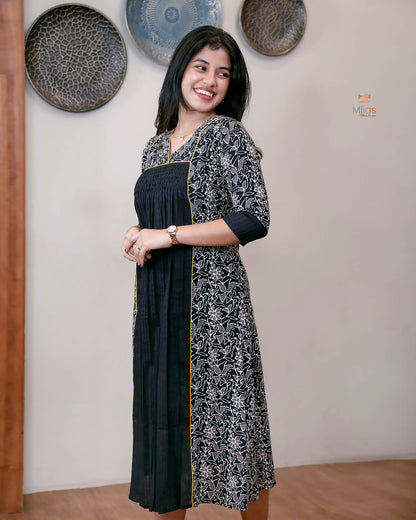 Cotton Kurti with Pintuck Smocking & Pocket