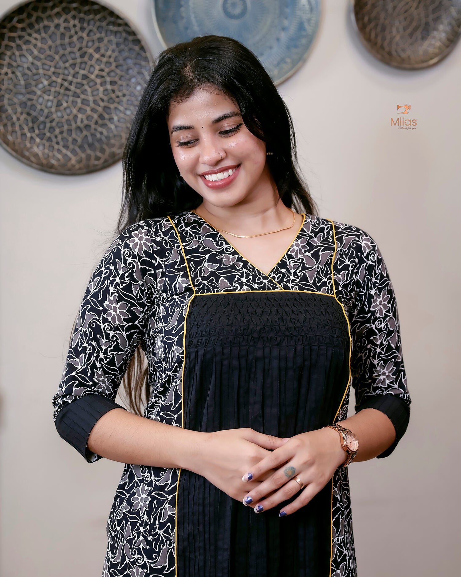 Cotton Kurti with Pintuck Smocking & Pocket