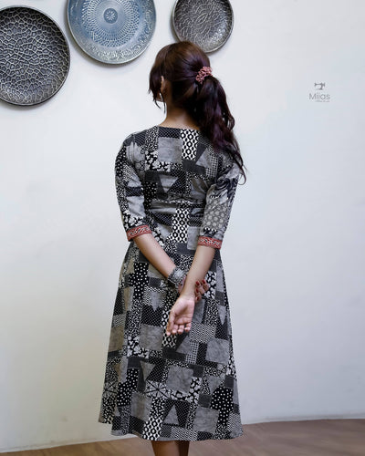 South Cotton Panel Dress/Kurti | Overlap + Tie Detail | Black & Gray