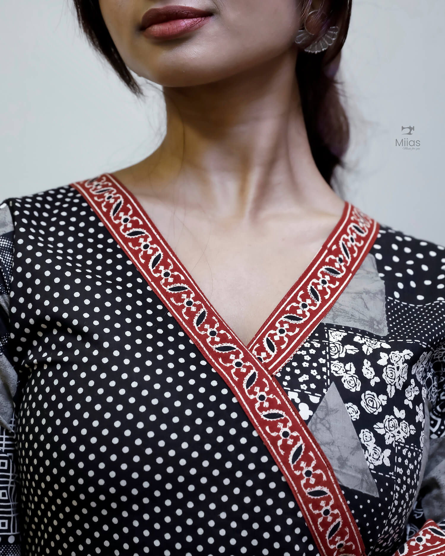 South Cotton Panel Dress/Kurti | Overlap + Tie Detail | Black & Gray