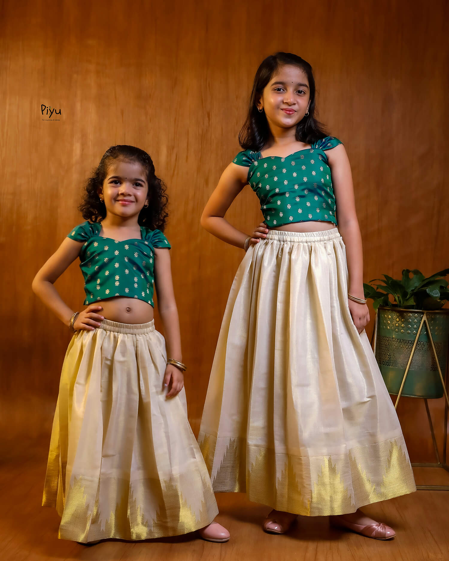 Elegant Banarasi Crop Top & Lined Skirt Set – Festive Sweetheart Neckline