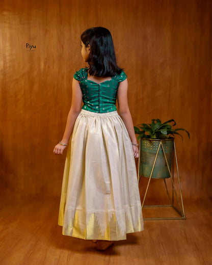 Elegant Banarasi Crop Top & Lined Skirt Set – Festive Sweetheart Neckline