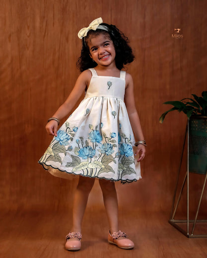 Adorable Self-Embroidered Kora Cotton Frock for Kids – Light & Comfy