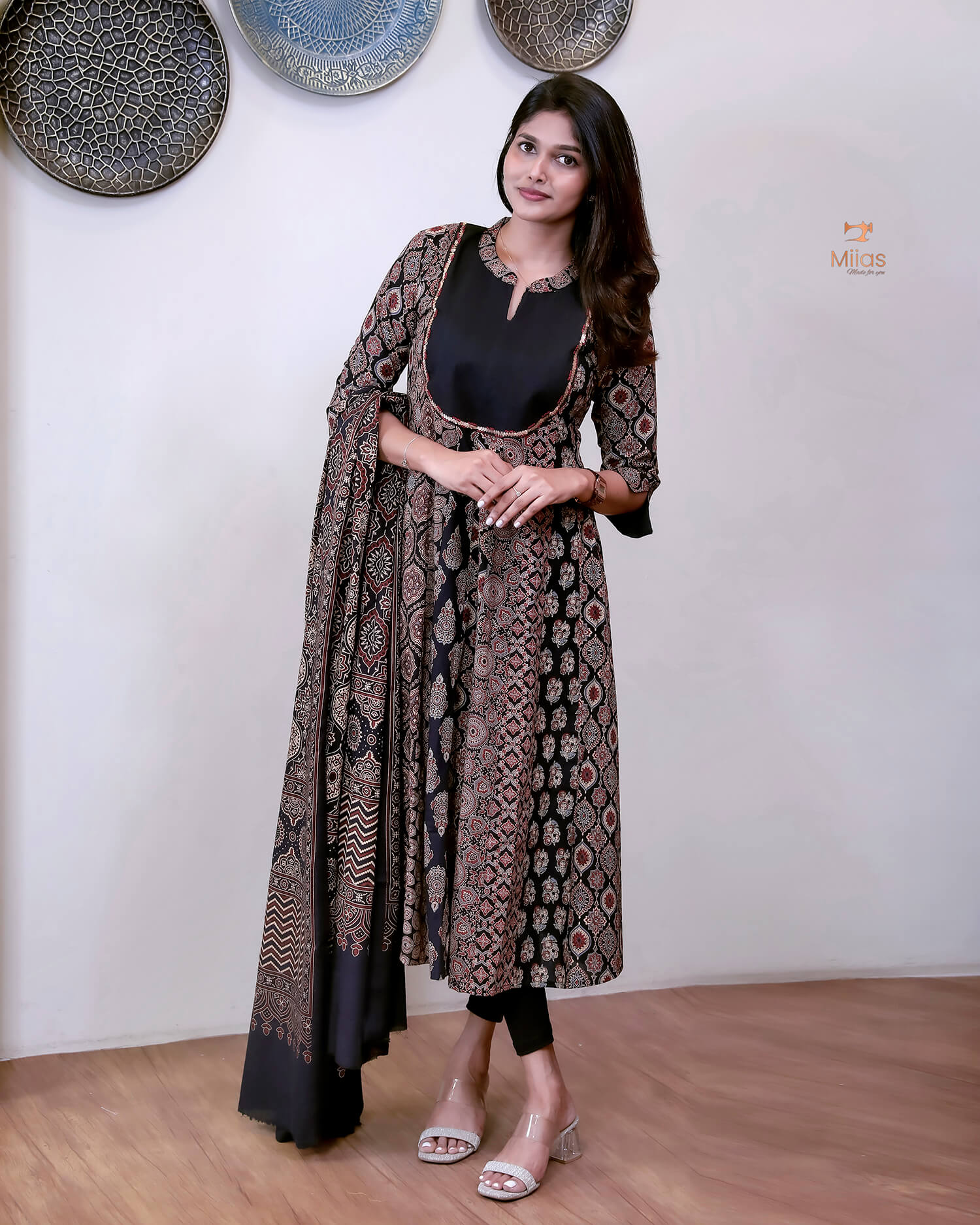 Ajrakh Print Cotton Panel Top Only-Black