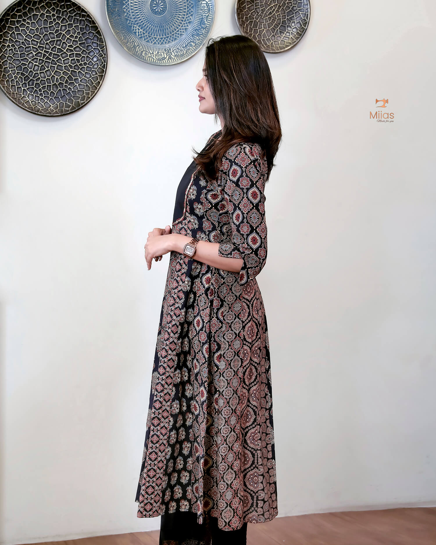 Ajrakh Print Cotton Panel Top Only-Black