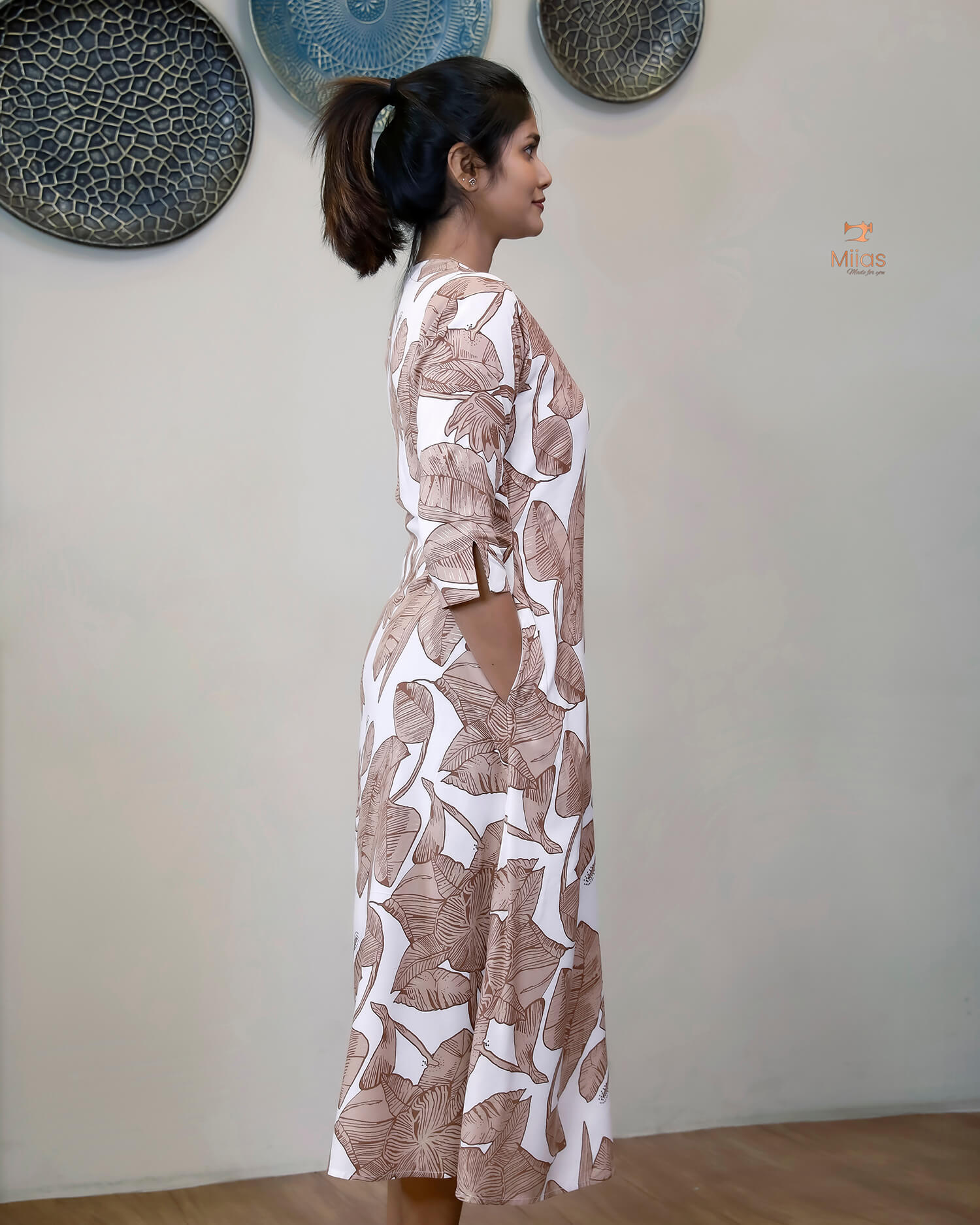 Imported Rayon Cotton A-Line Kurti with Flowing Fit & Side Pocket-White and Brown