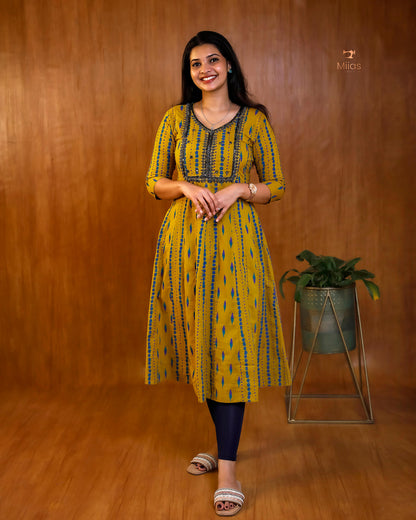 Panel-Cut Kurti | South Cotton | Heavy Bead & Mirror Work