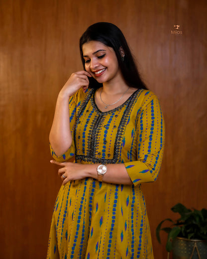Panel-Cut Kurti | South Cotton | Heavy Bead & Mirror Work