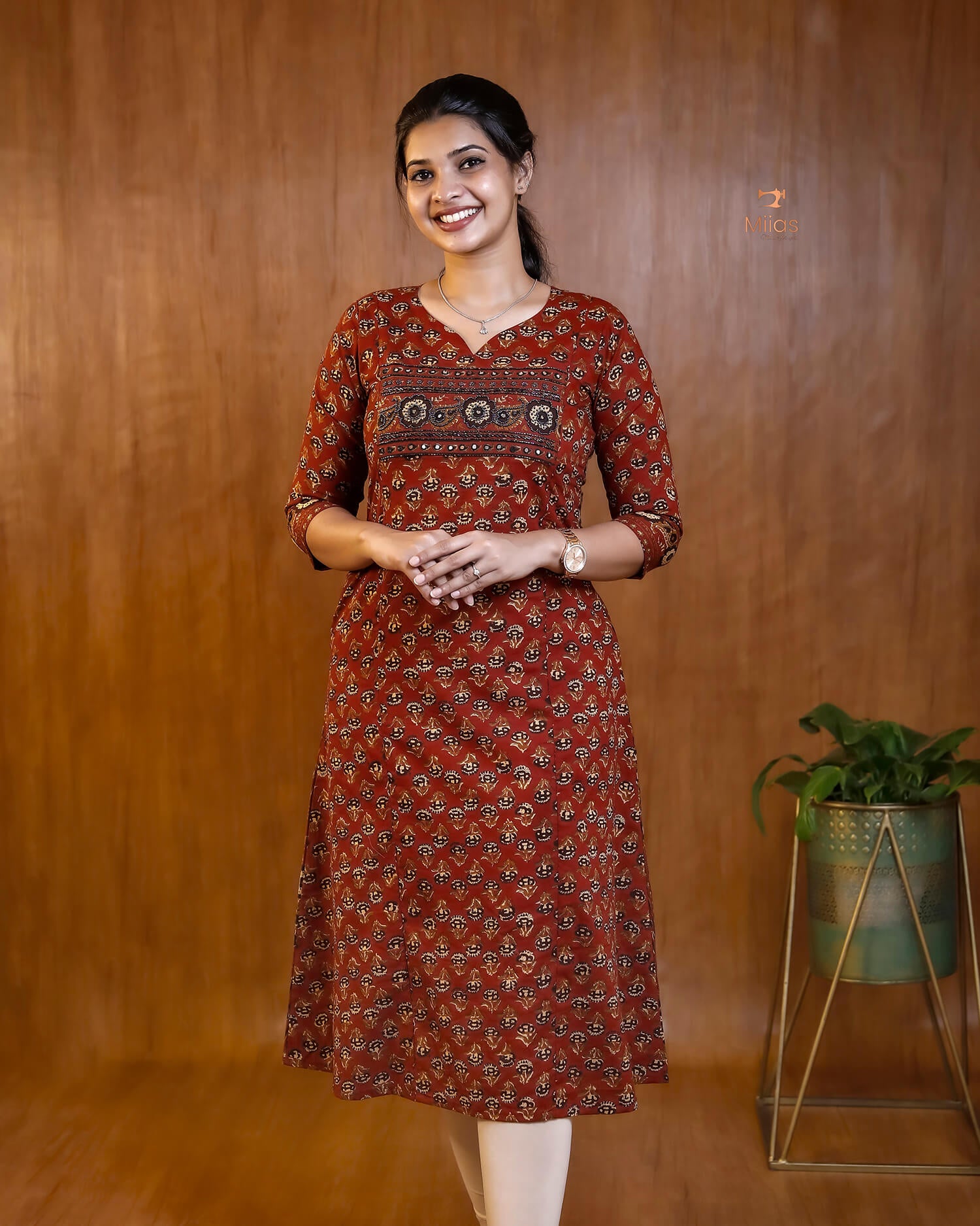 Artisan Mirror Work Ajrakh Kurti with Pocket