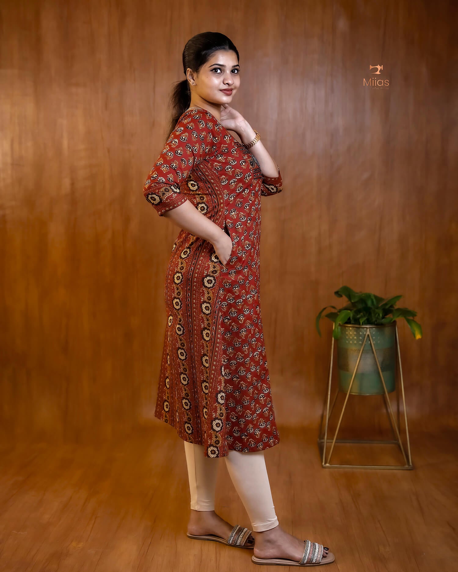 Artisan Mirror Work Ajrakh Kurti with Pocket