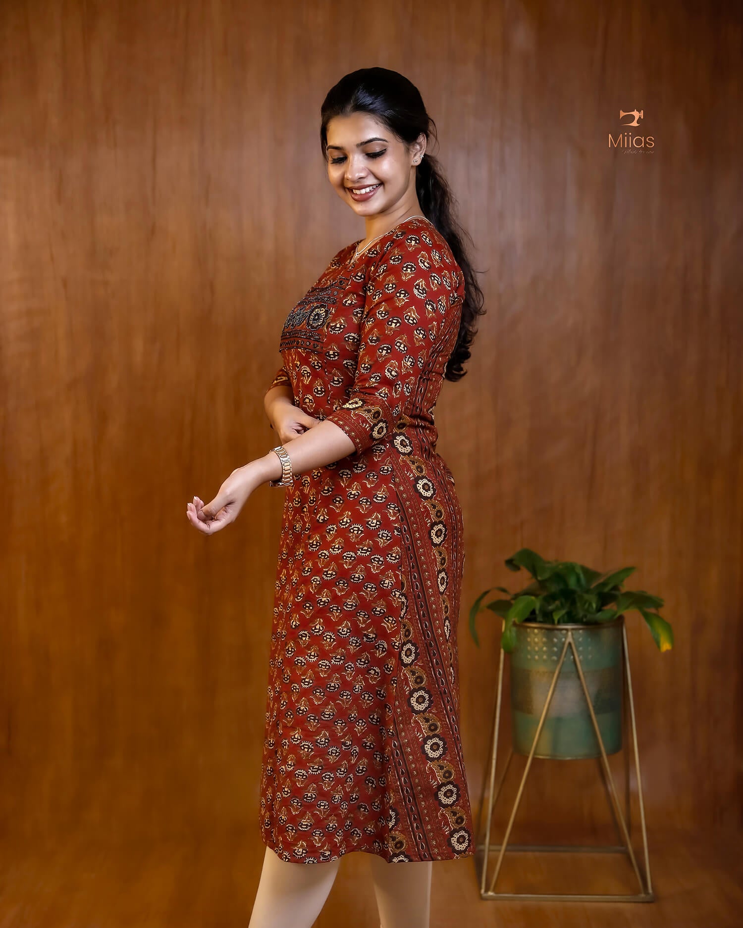 Artisan Mirror Work Ajrakh Kurti with Pocket