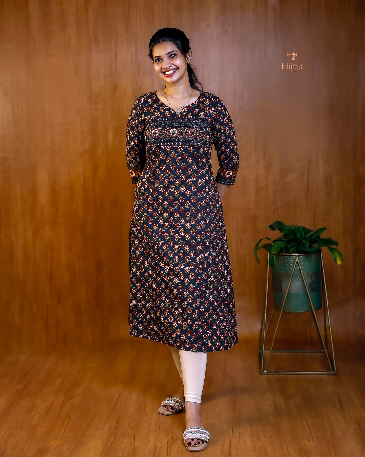 Artisan Mirror Work Ajrakh Kurti with Pocket