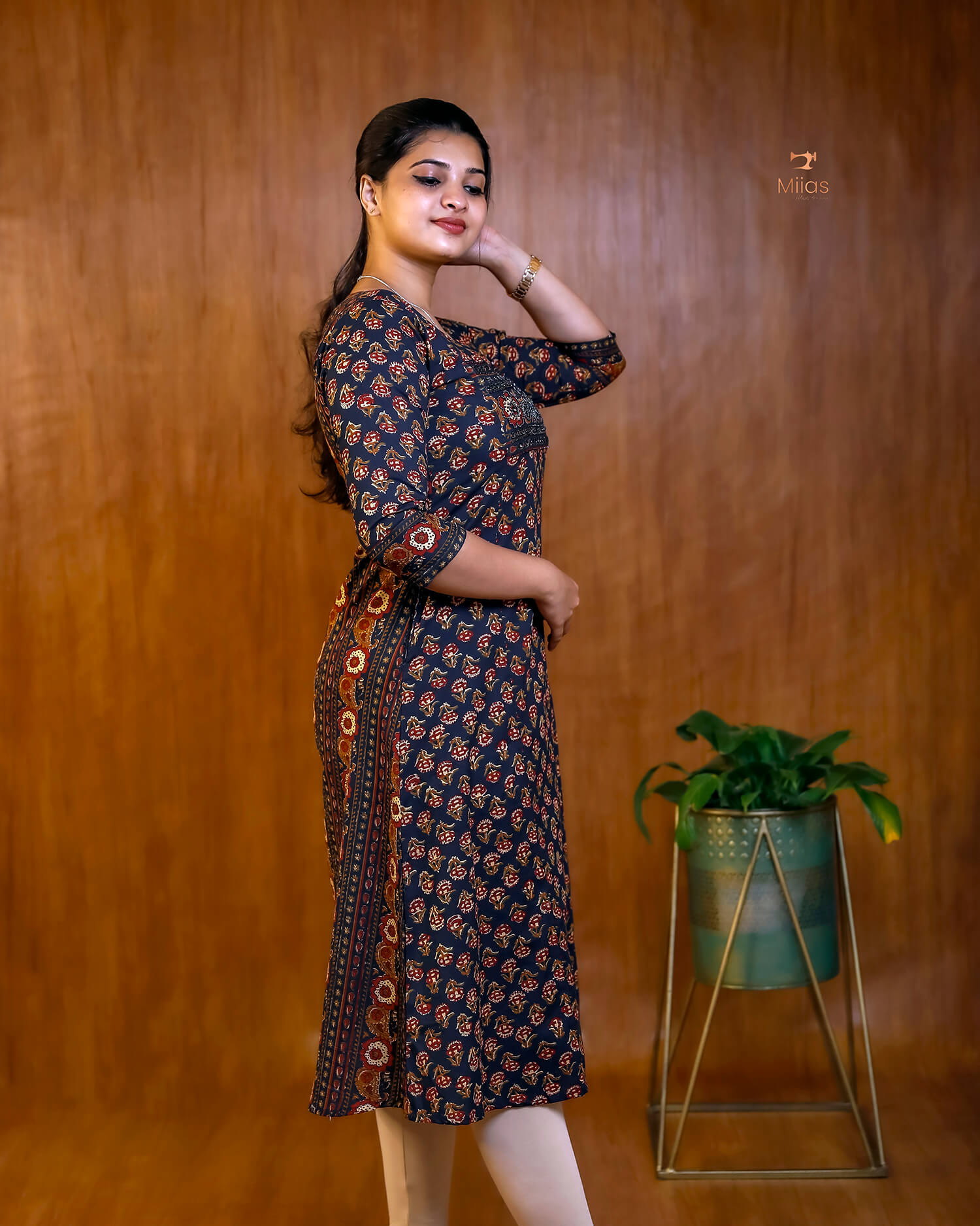Artisan Mirror Work Ajrakh Kurti with Pocket